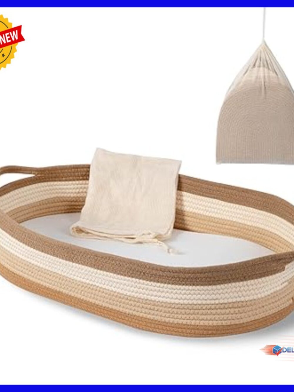 Cotton Changing Basket with Mattress Pad, Portable Nursery Storage